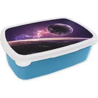 MuchoWow Broodtrommel Blauw - Lunchbox - Brooddoos - Planeten - Ruimte - Sterren - 18x12x6 cm - Kinderen - Jongen