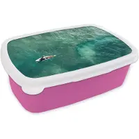 MuchoWow Broodtrommel Roze - Lunchbox - Brooddoos - Surfer die peddelt - 18x12x6 cm - Kinderen - Meisje
