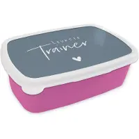 MuchoWow Broodtrommel Roze - Lunchbox - Brooddoos - Quote - Trainer - Hartje - 18x12x6 cm - Kinderen - Meisje