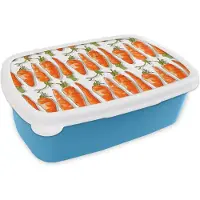 MuchoWow Broodtrommel Blauw - Lunchbox - Brooddoos - Wortel - Groenten - Patronen - 18x12x6 cm - Kinderen - Jongen