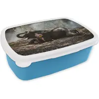 MuchoWow Broodtrommel Blauw - Lunchbox - Brooddoos - Olifant met een lezend kind - 18x12x6 cm - Kinderen - Jongen