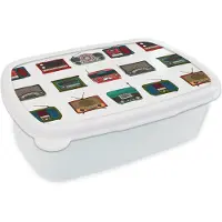 MuchoWow Broodtrommel Wit - Lunchbox - Brooddoos - Retro - Radio - Design - 18x12x6 cm - Volwassenen