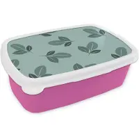 MuchoWow Broodtrommel Roze - Lunchbox - Brooddoos - Zomer - Bladeren - Patroon - 18x12x6 cm - Kinderen - Meisje