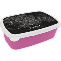 MuchoWow Broodtrommel Roze - Lunchbox - Brooddoos - Kaart - Gouda - Zwart - 18x12x6 cm - Kinderen - Meisje