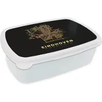 MuchoWow Broodtrommel Wit - Lunchbox - Brooddoos - Plattegrond - Stadskaart - Kaart - Eindhoven - Nederland - 18x12x6 cm - Volwassenen