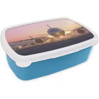 MuchoWow Broodtrommel Blauw - Lunchbox - Brooddoos - Mooie zonnestralen langs het vliegtuig - 18x12x6 cm - Kinderen - Jongen