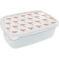 MuchoWow Broodtrommel Wit - Lunchbox - Brooddoos - Patronen - Vogel - Flamingo - 18x12x6 cm - Volwassenen