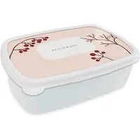 MuchoWow Broodtrommel Wit - Lunchbox - Brooddoos - Bessen - Takken - Quote - Roze - 18x12x6 cm - Volwassenen