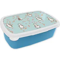 MuchoWow Broodtrommel Blauw - Lunchbox - Brooddoos - Bloemen - Design - Pinguïn - 18x12x6 cm - Kinderen - Jongen