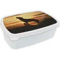 MuchoWow Broodtrommel Wit - Lunchbox - Brooddoos - Wolf - Silhouet - Roofdier - 18x12x6 cm - Volwassenen