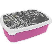 MuchoWow Broodtrommel Roze - Lunchbox - Brooddoos - Marmer - IJzer - Patroon - 18x12x6 cm - Kinderen - Meisje