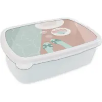 MuchoWow Broodtrommel Wit - Lunchbox - Brooddoos - Wijnglas - Slippers - Zwembad - Zomer - 18x12x6 cm - Volwassenen