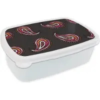 MuchoWow Broodtrommel Wit - Lunchbox - Brooddoos - Retro - Bandana - Patroon - 18x12x6 cm - Volwassenen