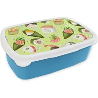 MuchoWow Broodtrommel Blauw - Lunchbox - Brooddoos - Patronen - Sushi - Japan - Groen - 18x12x6 cm - Kinderen - Jongen