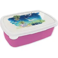MuchoWow Broodtrommel Roze - Lunchbox - Brooddoos - Vogel - Palmboom - Lucht - Strand - 18x12x6 cm - Kinderen - Meisje