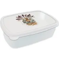 MuchoWow Broodtrommel Wit - Lunchbox - Brooddoos - Tijger - Kop - Veren - 18x12x6 cm - Volwassenen