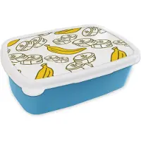 MuchoWow Broodtrommel Blauw - Lunchbox - Brooddoos - Banaan - Patronen - Fruit - 18x12x6 cm - Kinderen - Jongen