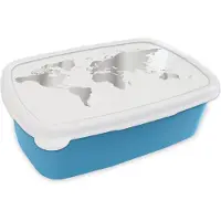 MuchoWow Broodtrommel Blauw - Lunchbox - Brooddoos - Grijs getinte wereldkaart met marmeren achtergrond - zwart wit - 18x12x6 cm - Kinderen - Jongen
