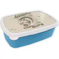 MuchoWow Broodtrommel Blauw - Lunchbox - Brooddoos - Vissen - Letters - Vintage - Tekening - 18x12x6 cm - Kinderen - Jongen
