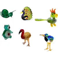 Ct Glazen dieren - Set van 6 - Pauw - IJsvogel - Beertje - Slak - Kakatoe - Flamengo (5-8cm)