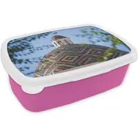 MuchoWow Broodtrommel Roze - Lunchbox - Brooddoos - De kathedraal van Alghero Sardinië - 18x12x6 cm - Kinderen - Meisje