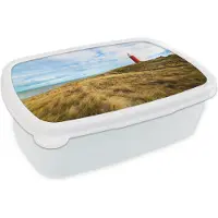 MuchoWow Broodtrommel Wit - Lunchbox - Brooddoos - Strand - Vuurtoren - Duin - 18x12x6 cm - Volwassenen