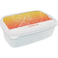 MuchoWow Broodtrommel Wit - Lunchbox - Brooddoos - Stadskaart - Venlo - Oranje - Geel - 18x12x6 cm - Volwassenen