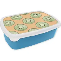 MuchoWow Broodtrommel Blauw - Lunchbox - Brooddoos - Kiwi's - Fruit - Patronen - 18x12x6 cm - Kinderen - Jongen