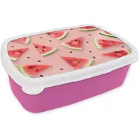 MuchoWow Broodtrommel Roze - Lunchbox - Brooddoos - Watermeloen - Roze - Zomer - Patronen - 18x12x6 cm - Kinderen - Meisje