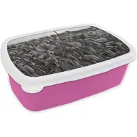 MuchoWow Broodtrommel Roze - Lunchbox - Brooddoos - Bloemen - Klaprozen - Zwart - Wit - 18x12x6 cm - Kinderen - Meisje