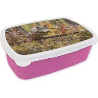 MuchoWow Broodtrommel Roze - Lunchbox - Brooddoos - Wolf - Tak - Bos - 18x12x6 cm - Kinderen - Meisje
