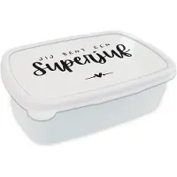MuchoWow Broodtrommel Wit - Lunchbox Jij bent een superjuf - Spreuken - Juf - Quotes - Brooddoos 18x12x6 cm - Brood lunch box - Broodtrommels voor kinderen en volwassenen