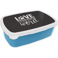 MuchoWow Broodtrommel Blauw - Lunchbox - Brooddoos - Quotes - Spreuken - Love is a four legged word - Hond - 18x12x6 cm - Kinderen - Jongen