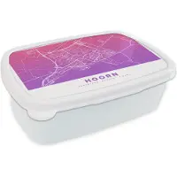 MuchoWow Broodtrommel Wit - Lunchbox - Brooddoos - Stadskaart - Hoorn - Paars - Nederland - 18x12x6 cm - Volwassenen