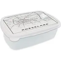 MuchoWow Broodtrommel Wit - Lunchbox - Brooddoos - Zwart Wit – België – Plattegrond – Stadskaart – Kaart – Roeselare - 18x12x6 cm - Volwassenen