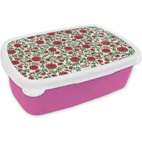 MuchoWow Broodtrommel Roze - Lunchbox - Brooddoos - Bloem - Planten - Boho - Design. - 18x12x6 cm - Kinderen - Meisje
