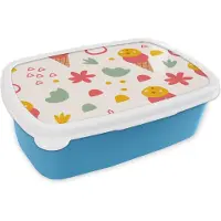 MuchoWow Broodtrommel Blauw - Lunchbox - Brooddoos - IJs - Driehoek - Bloemen - Patroon - 18x12x6 cm - Kinderen - Jongen