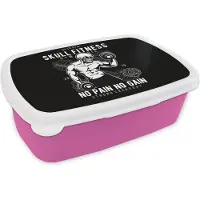 MuchoWow Broodtrommel Roze - Lunchbox - Brooddoos - Gewichten - Fitness - Skelet - Vintage - 18x12x6 cm - Kinderen - Meisje