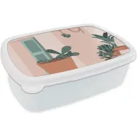 MuchoWow Broodtrommel Wit - Lunchbox - Brooddoos - Zomer - Planten - Huis - Abstract - 18x12x6 cm - Volwassenen