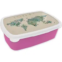 MuchoWow Broodtrommel Roze - Lunchbox - Brooddoos - Wereldkaart - Explore - Goud - 18x12x6 cm - Kinderen - Meisje