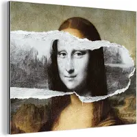 MuchoWow Wanddecoratie Metaal - Aluminium Schilderij Industrieel - Mona Lisa - Da Vinci - Zwart - Wit - 80x60 cm - Dibond - Foto op aluminium - Industriële muurdecoratie - Voor de woonkamer/slaapkamer