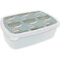 MuchoWow Broodtrommel Wit - Lunchbox - Brooddoos - Meisje - Katten - Trui - Patronen - Girl - Kids - Kinderen - Meiden - 18x12x6 cm - Volwassenen