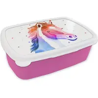 MuchoWow Broodtrommel Roze - Lunchbox - Brooddoos - Paard - Roze - Paars - Meisjes - Kinderen - Meiden - 18x12x6 cm - Kinderen - Meisje