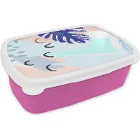 MuchoWow Broodtrommel Roze - Lunchbox - Brooddoos - Zomer - Blad - Blauw - 18x12x6 cm - Kinderen - Meisje