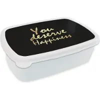 MuchoWow Broodtrommel Wit - Lunchbox - Brooddoos - Quotes - Happy - Goud - Zwart - 18x12x6 cm - Volwassenen