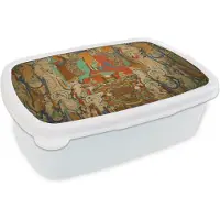 MuchoWow Broodtrommel Wit - Lunchbox - Brooddoos - Schildering in grot - 18x12x6 cm - Volwassenen