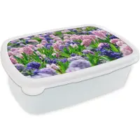 MuchoWow Broodtrommel Wit - Lunchbox - Brooddoos - Hyacint - Kleuren - Lente - 18x12x6 cm - Volwassenen