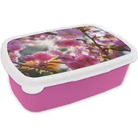 MuchoWow Broodtrommel Roze - Lunchbox - Brooddoos - Sakura - Zon - Lente - 18x12x6 cm - Kinderen - Meisje