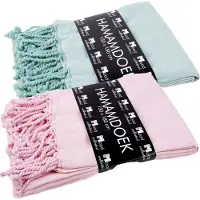 In the Mood XL Hamamdoeken - 130 x 180 cm - 100% Katoen - Uni Faded Mint & Softpink - 2 Stuks