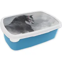 MuchoWow Broodtrommel Blauw - Lunchbox - Brooddoos - Paard - Grijs - Bruin - Dieren - Rook - 18x12x6 cm - Kinderen - Jongen